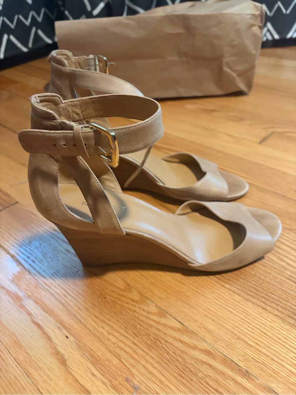 Nine West Nude/Tan Ankle-Strap Wedge Sandals
